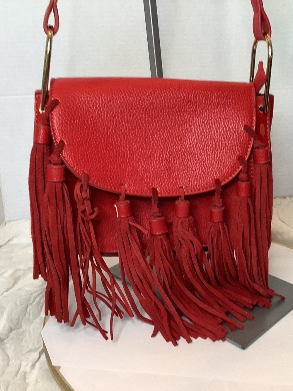 Red Leather fringed crossbody western crossbody shoulder